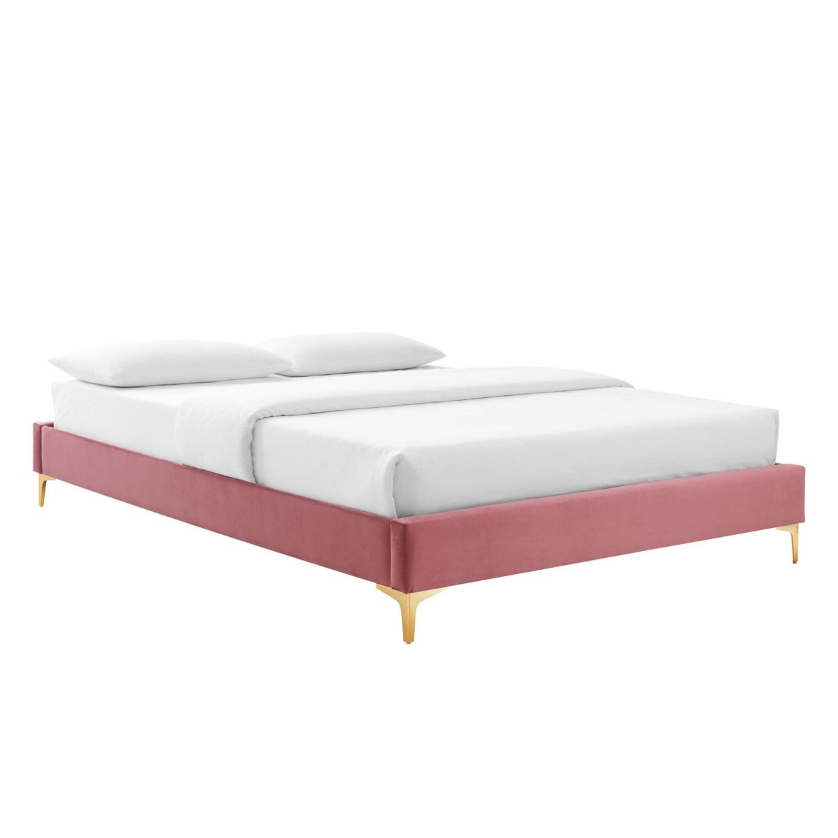 Performance Velvet Platform Bed Frame with Gold Metal Legs - Platform Bed available at Alpine Outlets in Denver