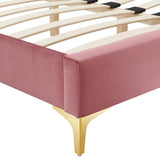 Performance Velvet Platform Bed Frame with Gold Metal Legs - Platform Bed available at Alpine Outlets in Denver