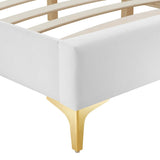 Performance Velvet Platform Bed Frame with Gold Metal Legs - Platform Bed available at Alpine Outlets in Denver