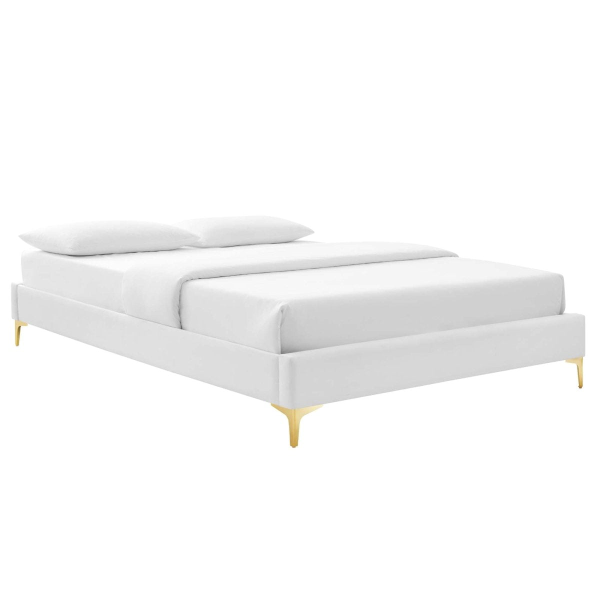 Performance Velvet Platform Bed Frame with Gold Metal Legs - Platform Bed available at Alpine Outlets in Denver