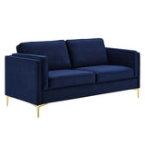 Performance Velvet Sofa with Gold Metal Legs in Charcoal - Living Room Furniture available at Alpine Outlets in Denver