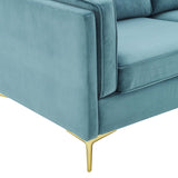 Performance Velvet Sofa with Gold Metal Legs in Charcoal - Living Room Furniture available at Alpine Outlets in Denver