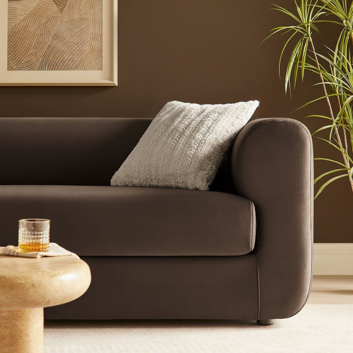 Performance Velvet Tuxedo Sofa with Rolled Arms - Living Room Furniture available at Alpine Outlets in Denver