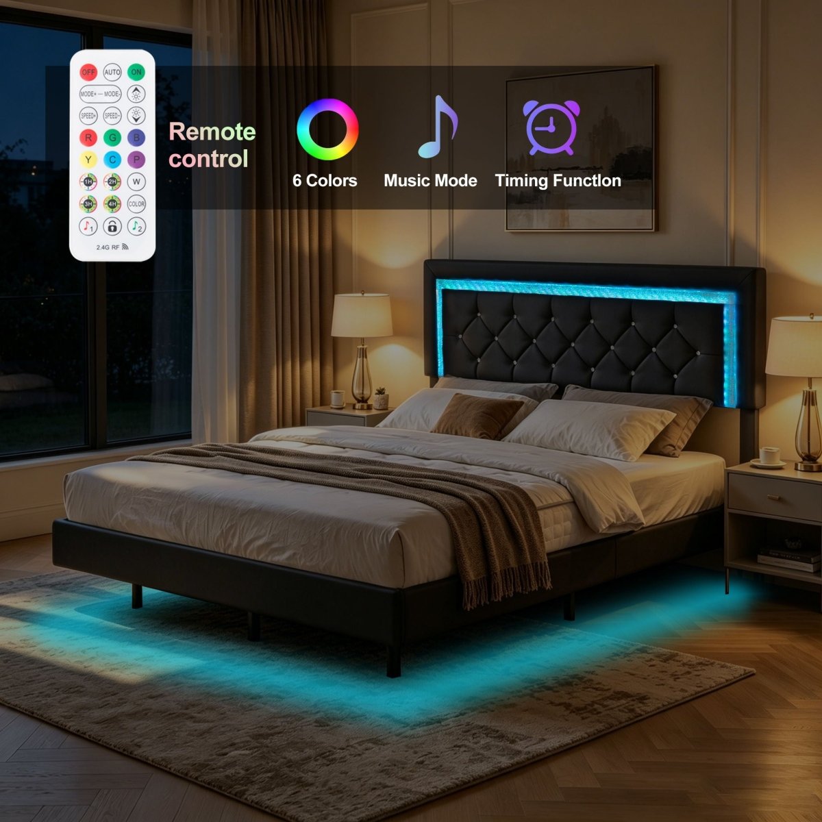 Platform Bed Frame With Adjustable Upholstered Headboard, RGB LED Lights, No Box Spring Needed - Platform Beds available at Alpine Outlets in Denver