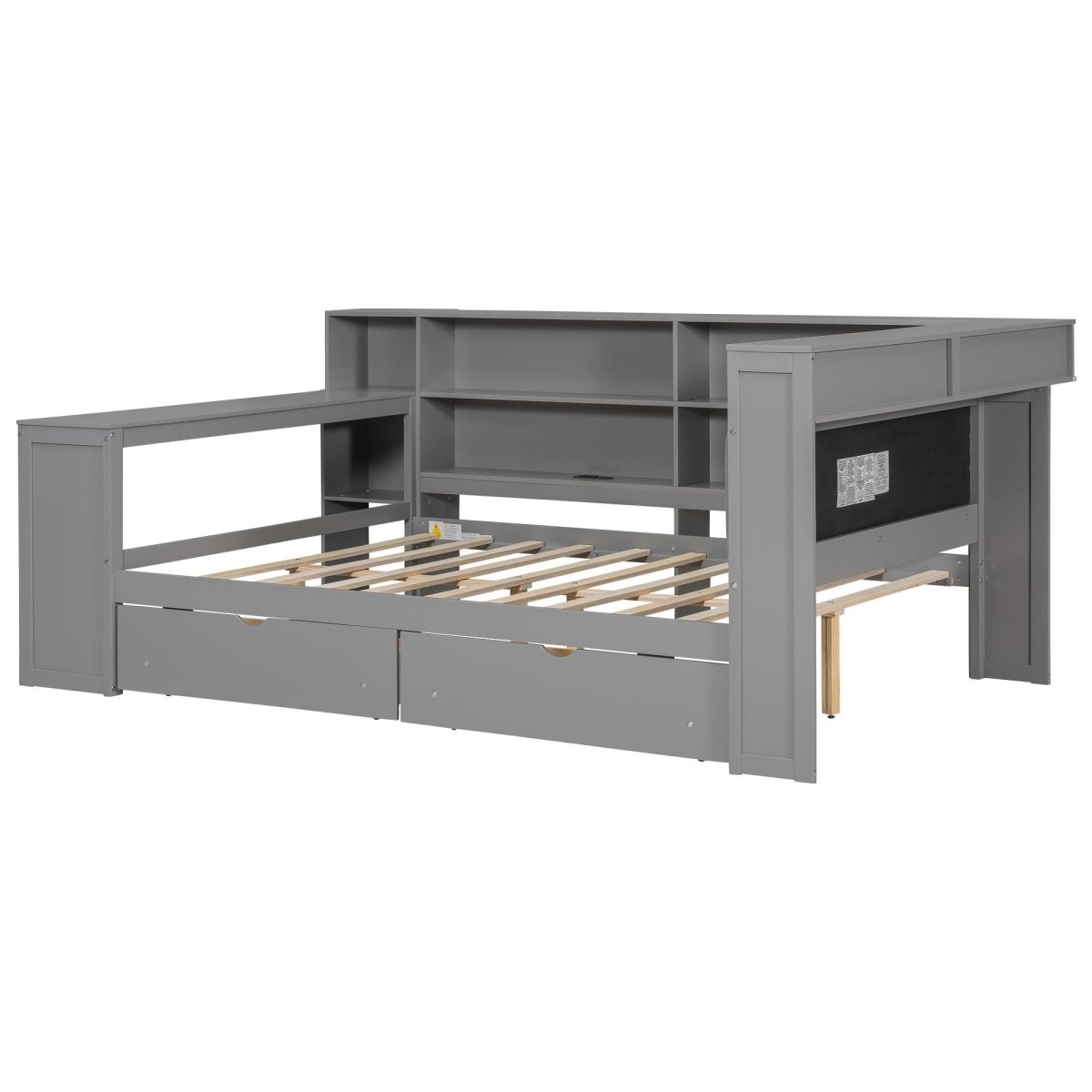 Platform Bed With Storage Shelves, Drawers, Charging Station, LED, Desk - Storage Beds available at Alpine Outlets in Denver