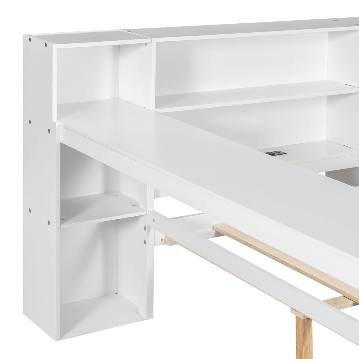 Platform Bed With Storage Shelves, Drawers, Charging Station, LED, Desk - Storage Beds available at Alpine Outlets in Denver