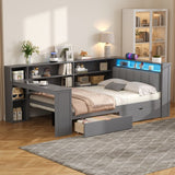 Platform Bed With Storage Shelves, Drawers, Charging Station, LED, Desk - Storage Beds available at Alpine Outlets in Denver