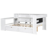 Platform Bed With Storage Shelves, Drawers, Charging Station, LED, Desk - Storage Beds available at Alpine Outlets in Denver