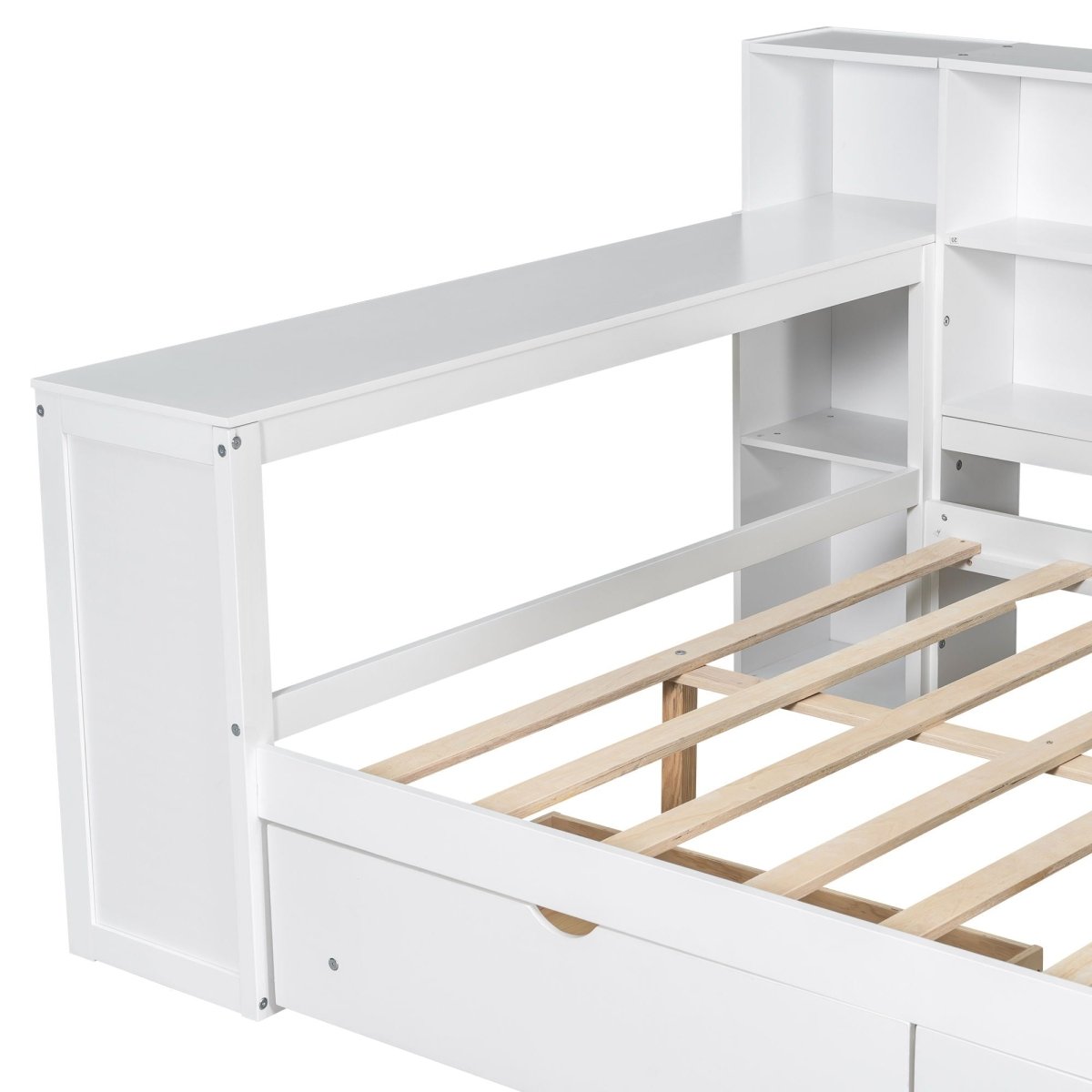 Platform Bed With Storage Shelves, Drawers, Charging Station, LED, Desk - Storage Beds available at Alpine Outlets in Denver