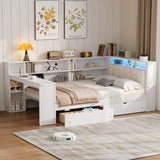 Platform Bed With Storage Shelves, Drawers, Charging Station, LED, Desk - Storage Beds available at Alpine Outlets in Denver