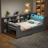 Platform Bed With Storage Shelves, Drawers, Charging Station, LED, Desk - Storage Beds available at Alpine Outlets in Denver