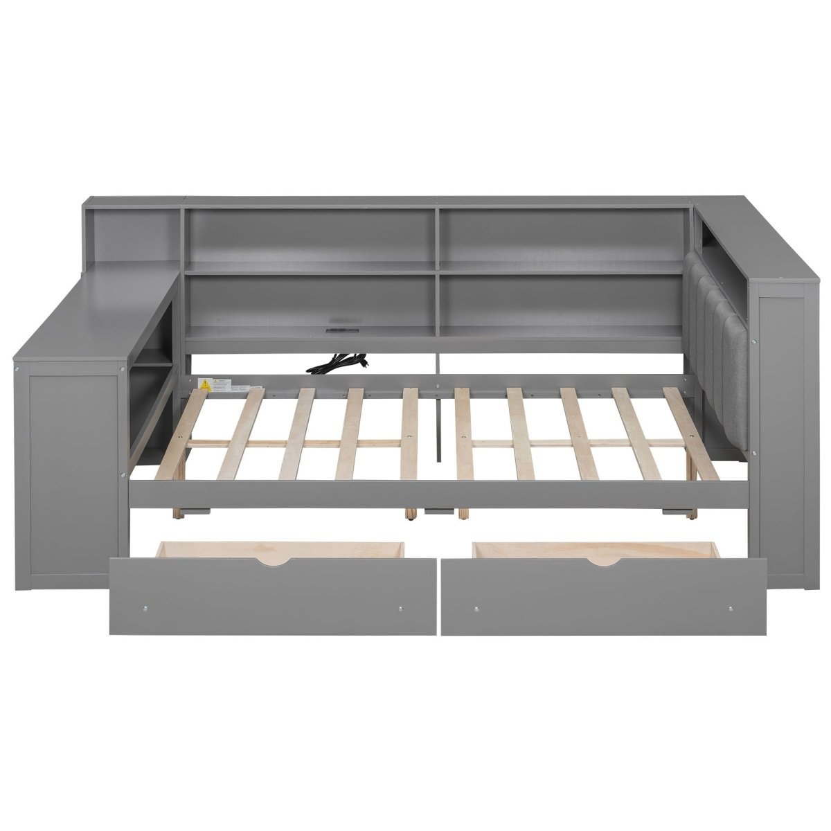 Platform Bed With Storage Shelves, Drawers, Charging Station, LED, Desk - Storage Beds available at Alpine Outlets in Denver