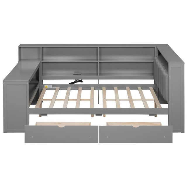 Platform Bed With Storage Shelves, Drawers, Charging Station, LED, Desk - Storage Beds available at Alpine Outlets in Denver