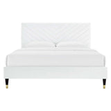 Queen Chevron Tufted Performance Velvet Platform Bed with Gold Detailed Wood Legs - Platform Bed available at Alpine Outlets in Denver
