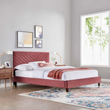 Queen Chevron Tufted Performance Velvet Platform Bed with Gold Detailed Wood Legs - Platform Bed available at Alpine Outlets in Denver