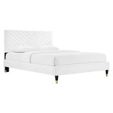 Queen Chevron Tufted Performance Velvet Platform Bed with Gold Detailed Wood Legs - Platform Bed available at Alpine Outlets in Denver