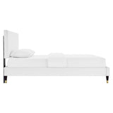 Queen Chevron Tufted Performance Velvet Platform Bed with Gold Detailed Wood Legs - Platform Bed available at Alpine Outlets in Denver