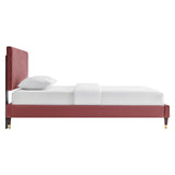 Queen Chevron Tufted Performance Velvet Platform Bed with Gold Detailed Wood Legs - Platform Bed available at Alpine Outlets in Denver