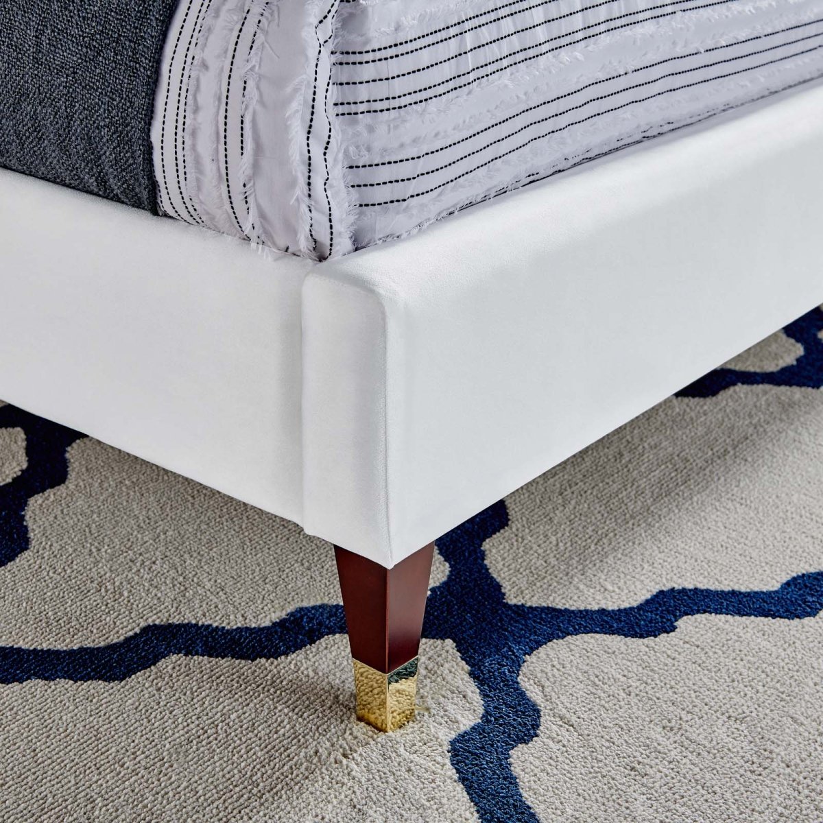 Queen Chevron Tufted Performance Velvet Platform Bed with Gold Detailed Wood Legs - Platform Bed available at Alpine Outlets in Denver