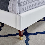 Queen Chevron Tufted Performance Velvet Platform Bed with Gold Detailed Wood Legs - Platform Bed available at Alpine Outlets in Denver