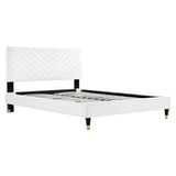Queen Chevron Tufted Performance Velvet Platform Bed with Gold Detailed Wood Legs - Platform Bed available at Alpine Outlets in Denver
