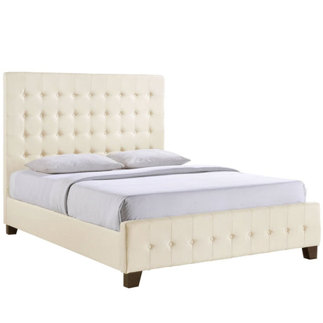 Queen Deep Tufted Fabric Upholstered Platform Bed in Ivory - Platform Bed available at Alpine Outlets in Denver