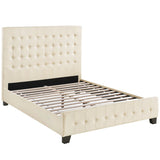 Queen Deep Tufted Fabric Upholstered Platform Bed in Ivory - Platform Bed available at Alpine Outlets in Denver