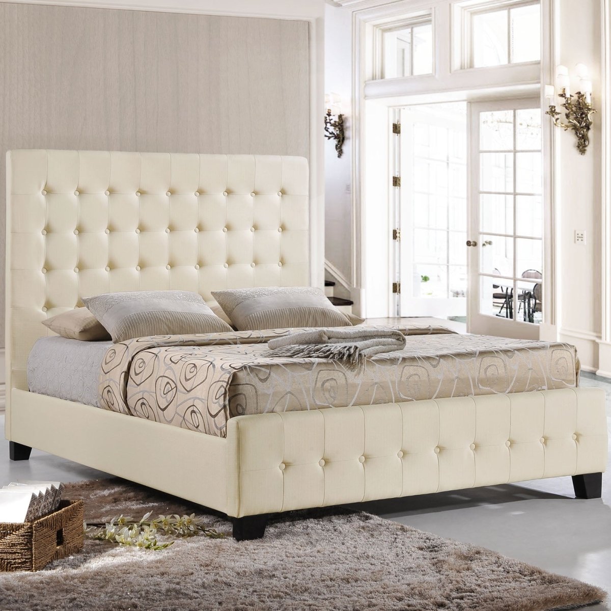 Queen Deep Tufted Fabric Upholstered Platform Bed in Ivory - Platform Bed available at Alpine Outlets in Denver