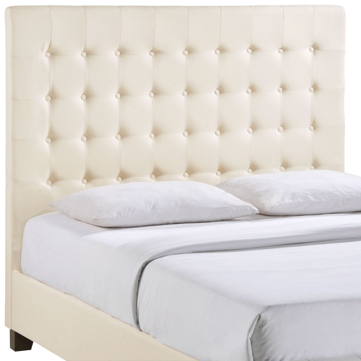 Queen Deep Tufted Fabric Upholstered Platform Bed in Ivory - Platform Bed available at Alpine Outlets in Denver