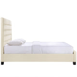 Queen Deep Tufted Fabric Upholstered Platform Bed in Ivory - Platform Bed available at Alpine Outlets in Denver