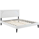 Queen Mid - Century Modern Upholstered Vinyl Platform Bed in White - Platform Bed available at Alpine Outlets in Denver