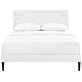 Queen Mid - Century Modern Upholstered Vinyl Platform Bed in White - Platform Bed available at Alpine Outlets in Denver