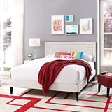 Queen Mid - Century Modern Upholstered Vinyl Platform Bed in White - Platform Bed available at Alpine Outlets in Denver