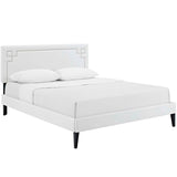 Queen Mid - Century Modern Upholstered Vinyl Platform Bed in White - Platform Bed available at Alpine Outlets in Denver