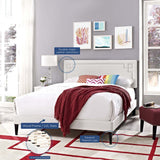 Queen Mid - Century Modern Upholstered Vinyl Platform Bed in White - Platform Bed available at Alpine Outlets in Denver