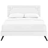Queen Mid - Century Modern Upholstered Vinyl Platform Bed with Round Splayed Legs in White - Platform Bed available at Alpine Outlets in Denver