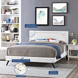 Queen Mid - Century Modern Upholstered Vinyl Platform Bed with Round Splayed Legs in White - Platform Bed available at Alpine Outlets in Denver
