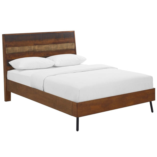 Queen Rustic Striped Wood Grain Platform Bed in Walnut - Platform Bed available at Alpine Outlets in Denver