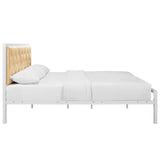 Queen Tufted Button Vinyl and Steel Platform Bed in White Champagne - Platform Bed available at Alpine Outlets in Denver