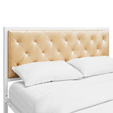 Queen Tufted Button Vinyl and Steel Platform Bed in White Champagne - Platform Bed available at Alpine Outlets in Denver