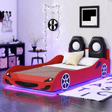 Race Car Shaped Platform Bed With LED And Upholstered Backrest In - Car Beds available at Alpine Outlets in Denver