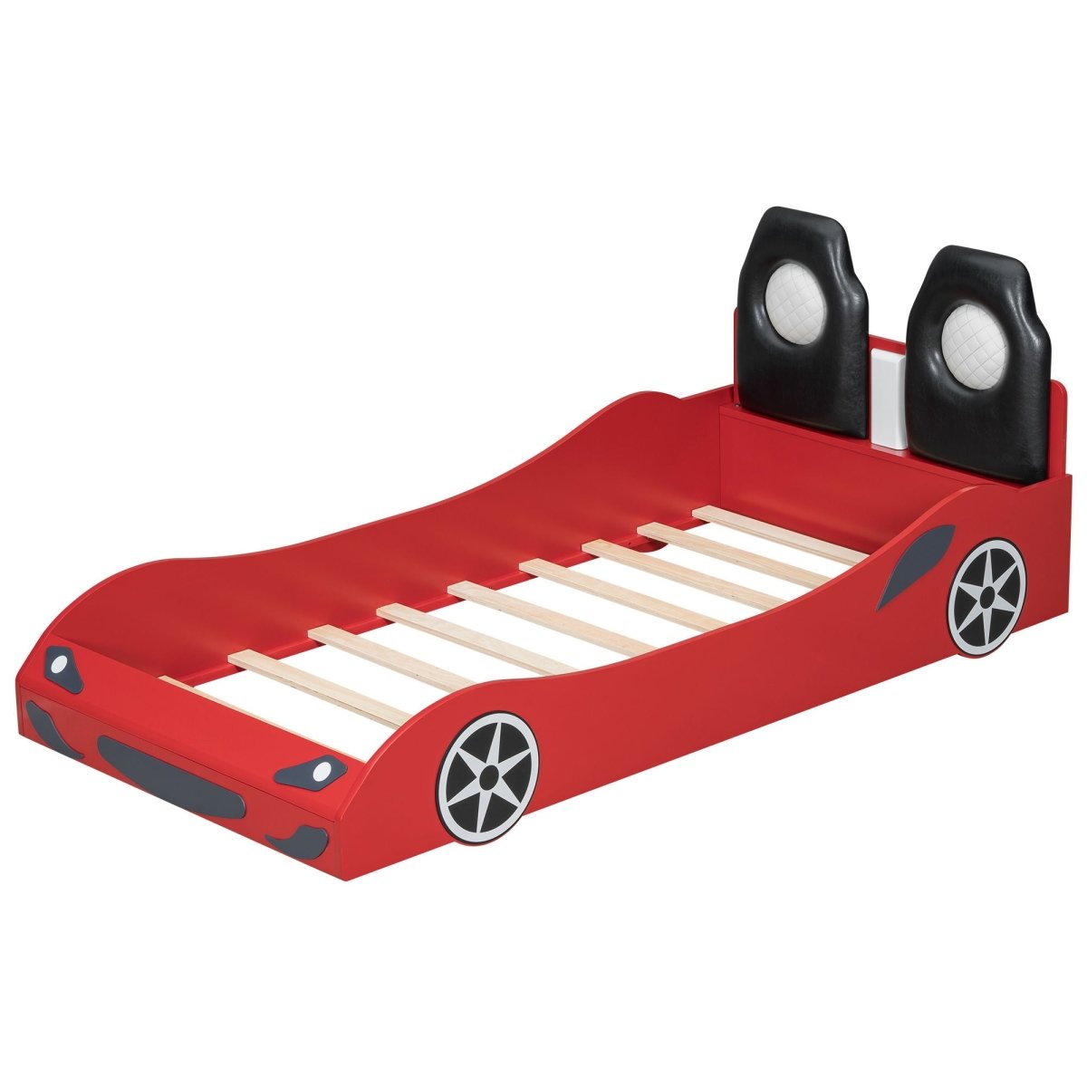 Race Car Shaped Platform Bed With LED And Upholstered Backrest In - Car Beds available at Alpine Outlets in Denver