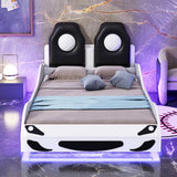 Race Car Shaped Platform Bed With LED And Upholstered Backrest In - Car Beds available at Alpine Outlets in Denver