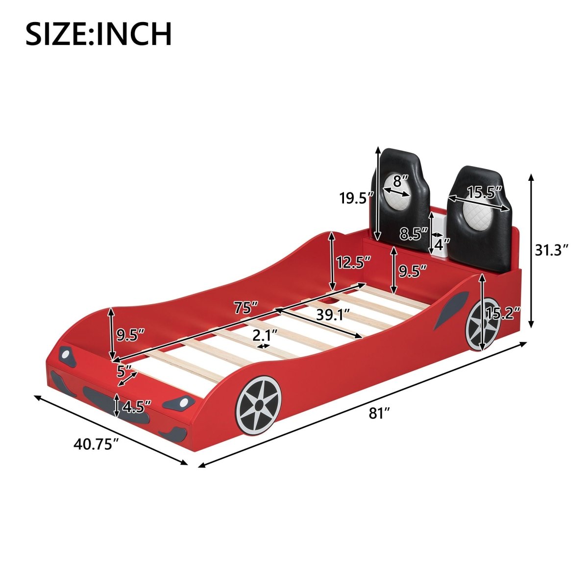 Race Car Shaped Platform Bed With LED And Upholstered Backrest In - Car Beds available at Alpine Outlets in Denver