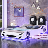 Race Car Shaped Platform Bed With LED And Upholstered Backrest In - Car Beds available at Alpine Outlets in Denver