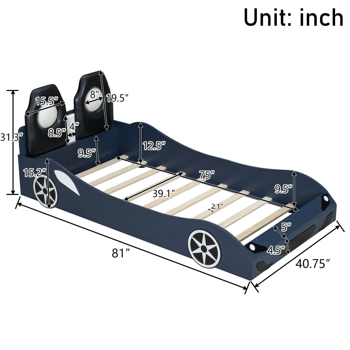 Race Car Shaped Platform Bed With LED And Upholstered Backrest In - Car Beds available at Alpine Outlets in Denver