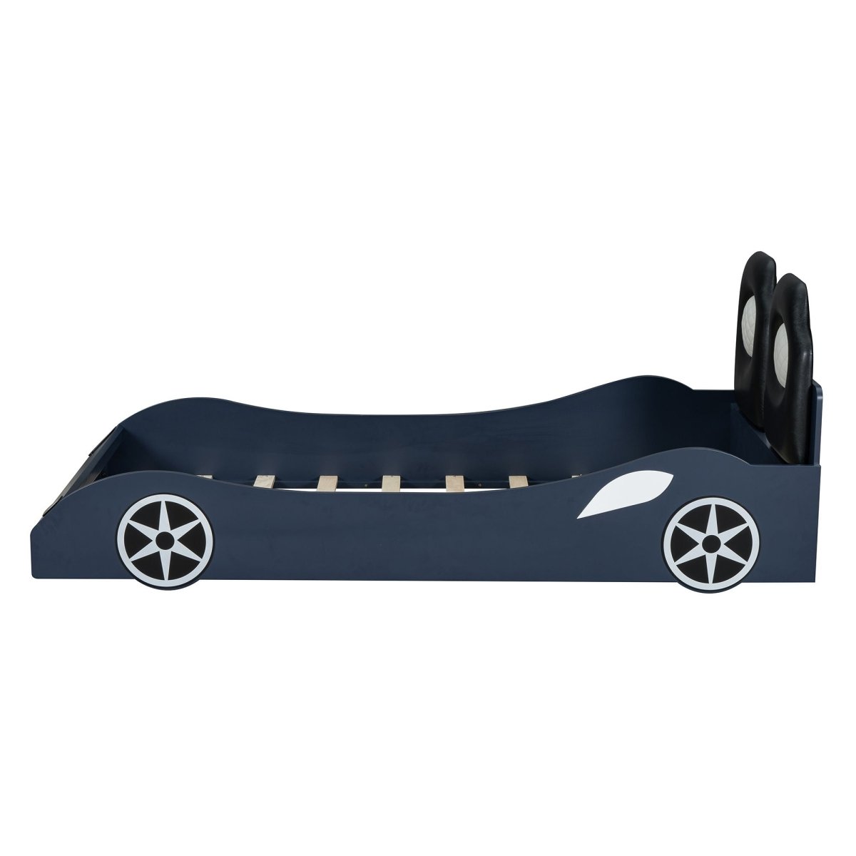 Race Car Shaped Platform Bed With LED And Upholstered Backrest In - Car Beds available at Alpine Outlets in Denver