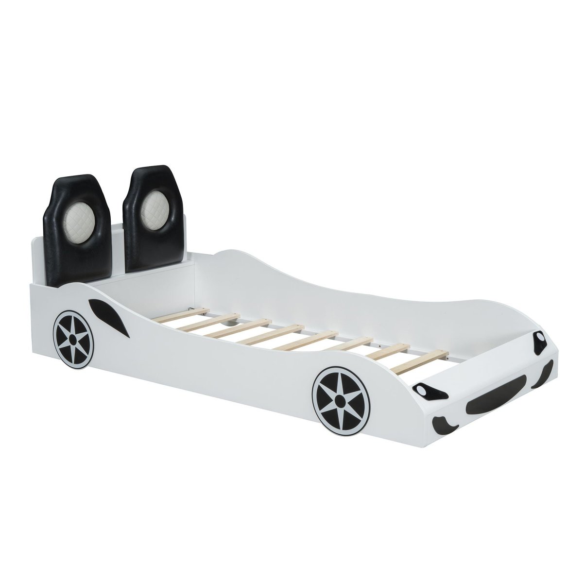 Race Car Shaped Platform Bed With LED And Upholstered Backrest In - Car Beds available at Alpine Outlets in Denver