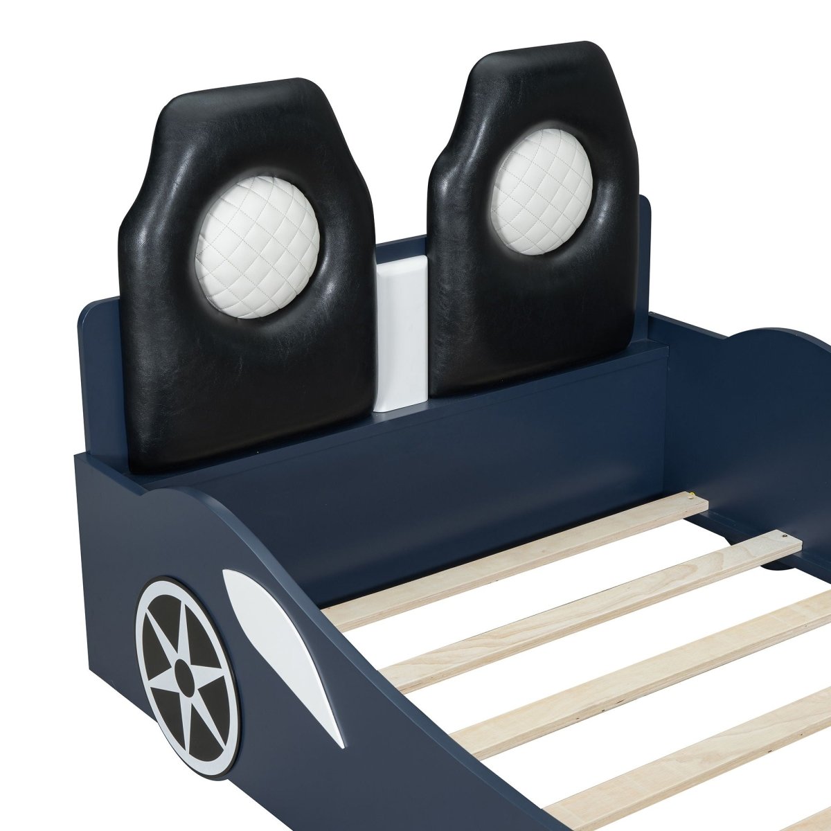 Race Car Shaped Platform Bed With LED And Upholstered Backrest In - Car Beds available at Alpine Outlets in Denver
