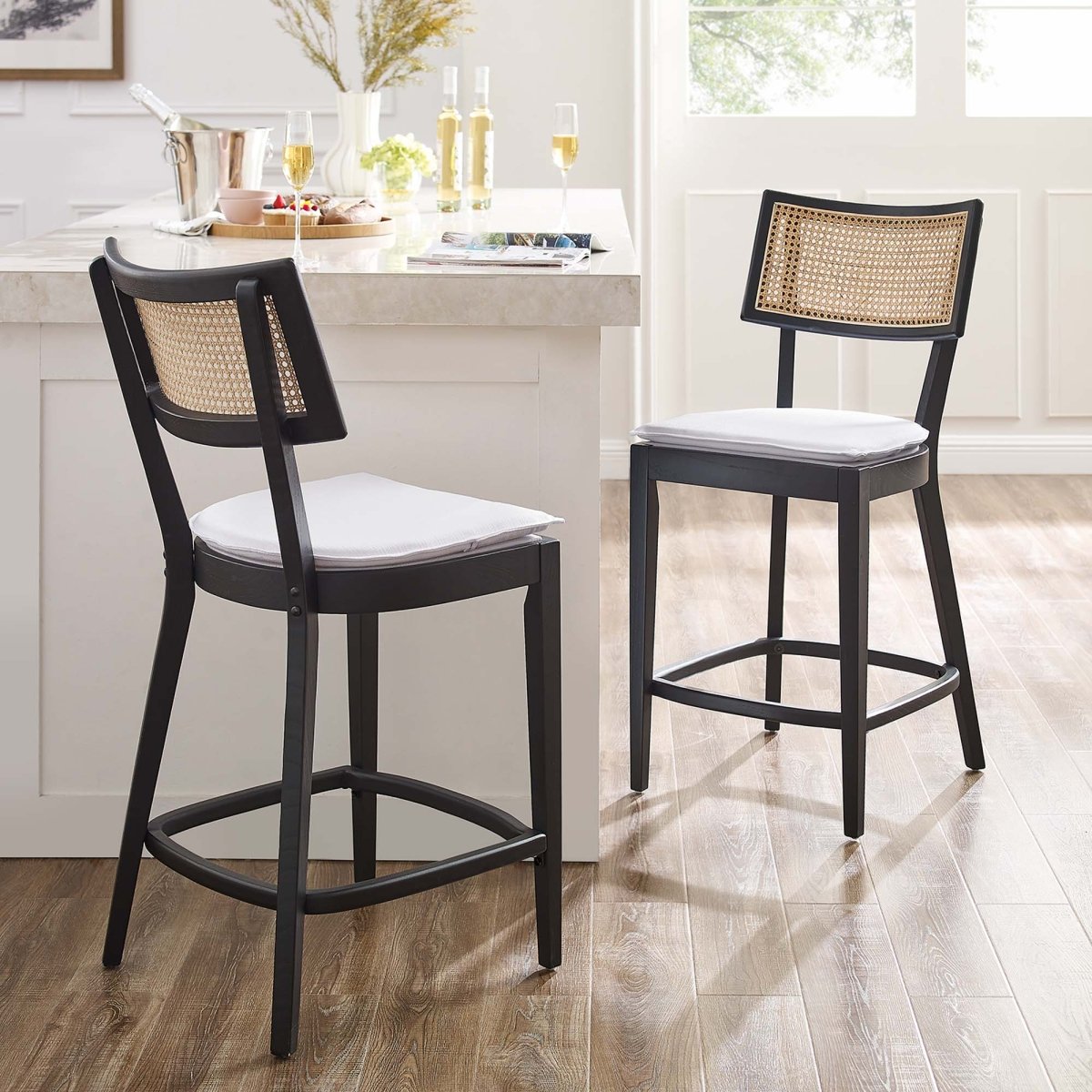 Rattan Back Wood Counter Stools Set of 2 - Stools available at Alpine Outlets in Denver
